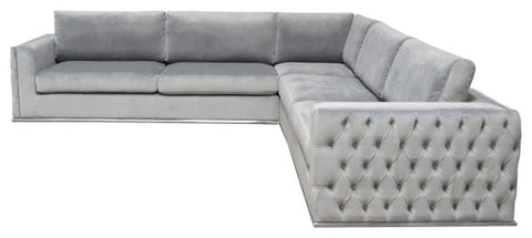 Envy 3-Piece Sectional, Platinum Gray Velvet With Detail and Silver Metal Trim By Diamond Sofa