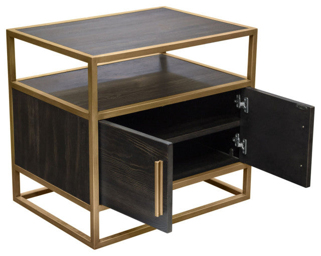 Empire 2-Door End Table With Gold Metal Frame, Dark Brown By Diamond Sofa