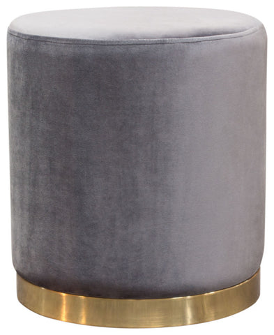 Round Accent Ottoman, Gray Velvet, Silver Metal Band Accent By Diamond Sofa