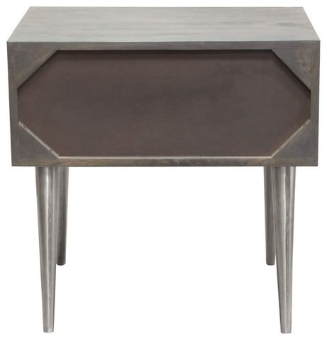 Petra Solid Mango Wood 1-Drawer Accent Table in Smoke Grey Finish Nickel Legs By Diamond Sofa