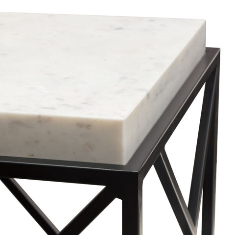 Plymouth Square Accent Table With Genuine Gray Marble Top & Black Metal Base By Diamond Sofa
