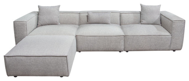 Vice 4PC Modular Sectional in Barley Fabric with Ottoman By Diamond Sofa
