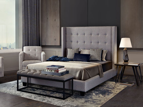 Madison Ave Tufted Wing Eastern King Bed in Light Grey Button Tufted Fabric By Diamond Sofa