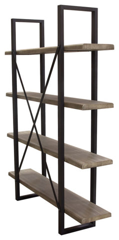 Montana 73" 4-Tiered Shelf Unit in Rustic Oak Finish with Iron Frame By Diamond Sofa