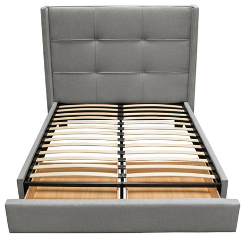 Eastern King Bed, Integrated Footboard Storage Unit, Accent Wings, Grey Fabric By Diamond Sofa