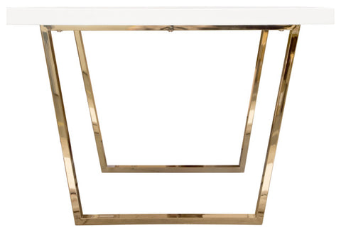 Rectangular Dining Table w/ White Lacquer Top and Polished Gold Metal Base By Diamond Sofa