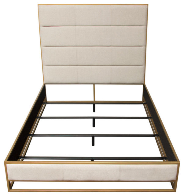 Empire Eastern King Bed, Sand Fabric With Hand brushed Gold Metal Frame By Diamond Sofa
