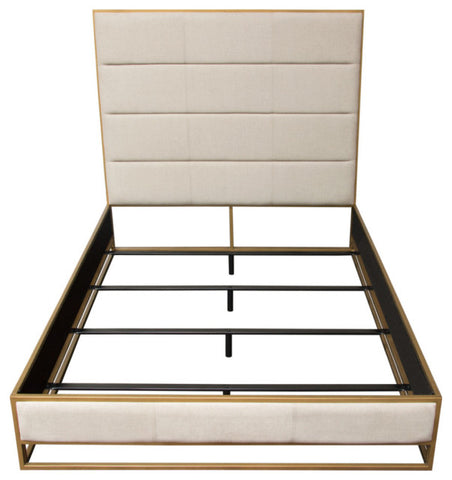 Empire Eastern King Bed, Sand Fabric With Hand brushed Gold Metal Frame By Diamond Sofa