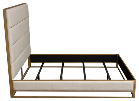 Empire Eastern King Bed, Sand Fabric With Hand brushed Gold Metal Frame By Diamond Sofa