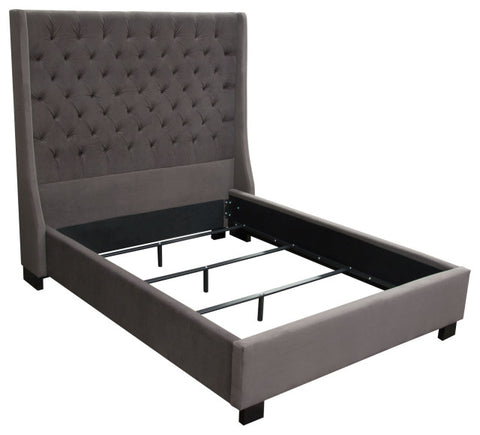 Park Avenue Queen Tufted Bed with Vintage Wing in Smoke Grey Velvet By Diamond Sofa