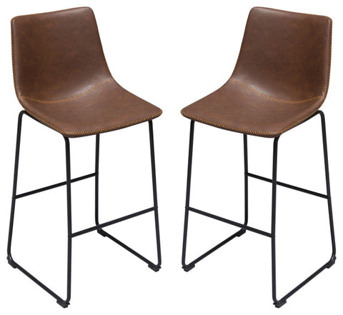 Theo Set of (2) Bar Height Chairs in Chocolate Leatherette Black Metal Base By Diamond Sofa