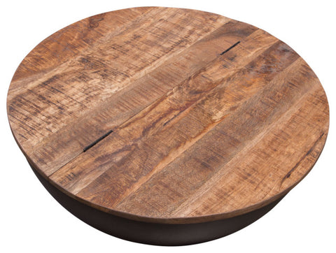 Salem Round Drum Storage Cocktail Table Natural Mango Wood Top & Metal Base By Diamond Sofa