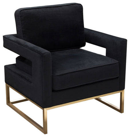 Lake Accent Chair, Black Performance Fabric, Gold Metal Base By Diamond Sofa