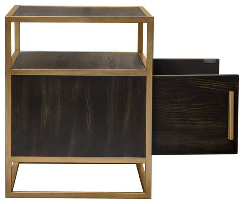 Empire 2-Door End Table With Gold Metal Frame, Dark Brown By Diamond Sofa