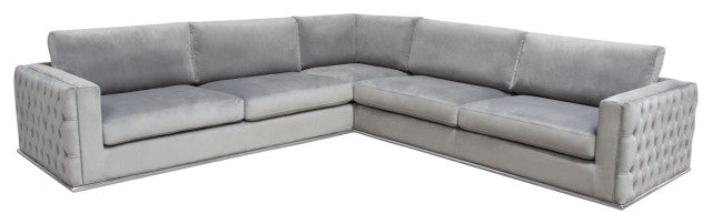 Envy 3-Piece Sectional, Platinum Gray Velvet With Detail and Silver Metal Trim By Diamond Sofa