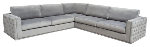 Envy 3-Piece Sectional, Platinum Gray Velvet With Detail and Silver Metal Trim By Diamond Sofa