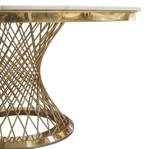 60" Round White Genuine Marble Top Dining Table and Gold Spiral Spoked Base By Diamond Sofa