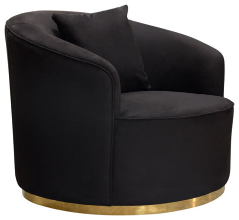 Raven Chair in Black Suede Velvet Brushed Gold Accent Trim By Diamond Sofa