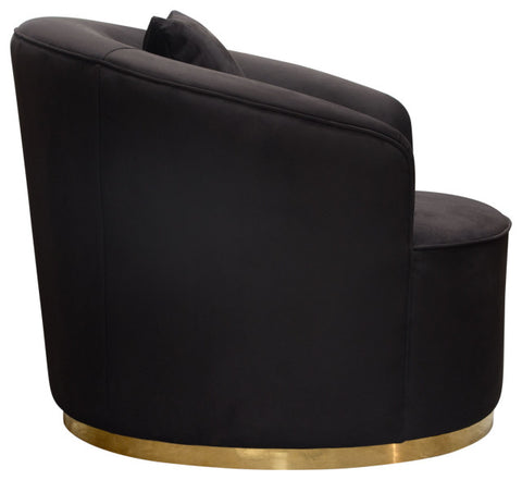 Raven Chair in Black Suede Velvet Brushed Gold Accent Trim By Diamond Sofa