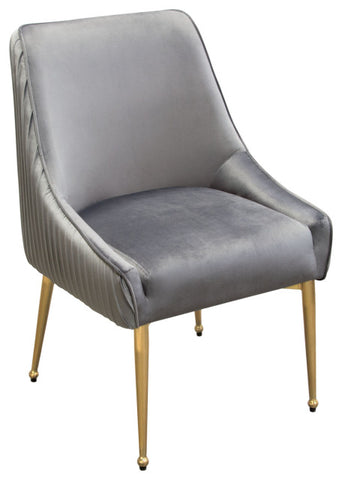 Set of (2) Quinn Dining Chairs Outside Pleat Detail in Grey Velvet Metal Leg By Diamond Sofa