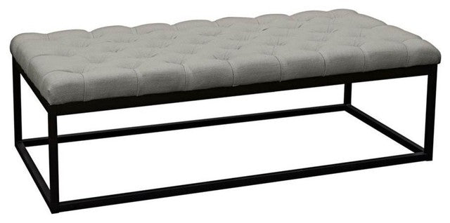 Mateo Black Powder Coat Metal Linen Tufted Bench, Gray, Large By Diamond Sofa