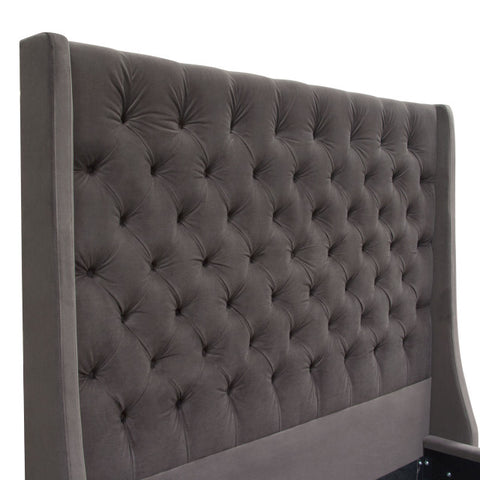 Park Avenue Queen Tufted Bed with Vintage Wing in Smoke Grey Velvet By Diamond Sofa