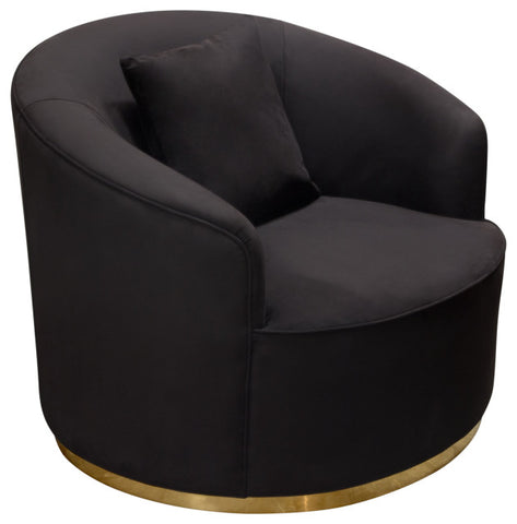 Raven Chair in Black Suede Velvet Brushed Gold Accent Trim By Diamond Sofa