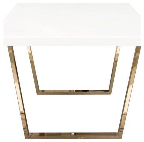 Rectangular Dining Table w/ White Lacquer Top and Polished Gold Metal Base By Diamond Sofa