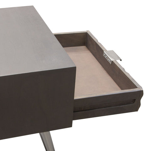 Solid Mango Wood 1-Drawer Accent Table, Smoke Gray Finish With Nickel Legs By Diamond Sofa