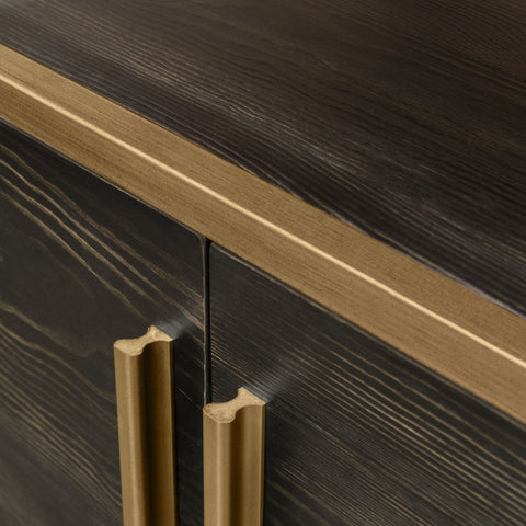 Empire 2-Door End Table in Dark Brown Veneer Hand brushed Gold Metal Frame By Diamond Sofa