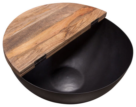 Salem Round Drum Storage Cocktail Table Natural Mango Wood Top & Metal Base By Diamond Sofa