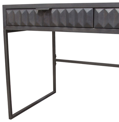 Spectrum 2-Drawer Solid Mango Wood Desk, Smoke Gray With Gun Metal Finished Legs By Diamond Sofa