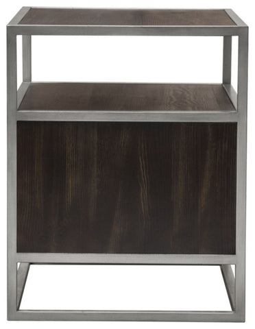 Empire 2-Door End Table, Dark Brown Veneer With Hand brushed Silver Metal Frame By Diamond Sofa