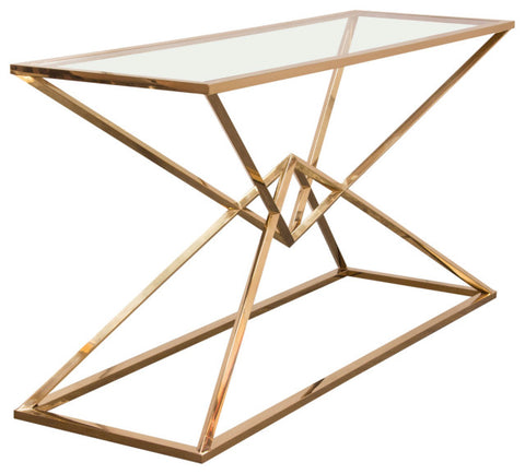Aria Square Console Table With Metal Base, Gold By Diamond Sofa