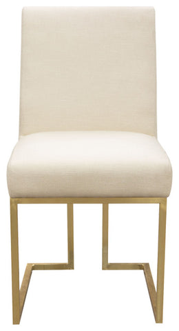Set of, 2 Skyline Dining Chairs, Cream Fabric With Polished Gold Metal Frame By Diamond Sofa