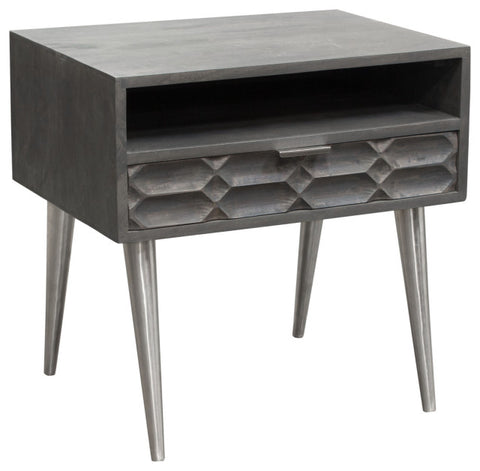 Petra Solid Mango Wood 1-Drawer Accent Table, Smoke Gray Finish With Nickel Legs By Diamond Sofa