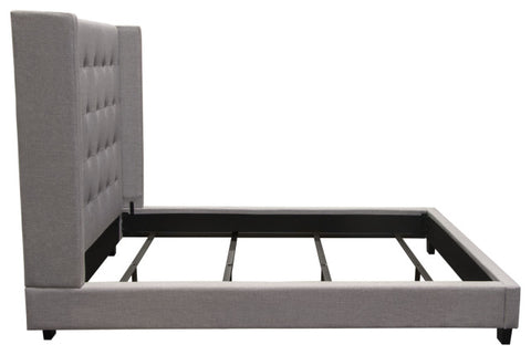 Madison Ave Tufted Wing Eastern King Bed in Light Grey Button Tufted Fabric By Diamond Sofa