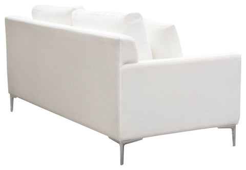 Seattle Loose Back Loveseat in White Linen Polished Silver Metal Leg By Diamond Sofa
