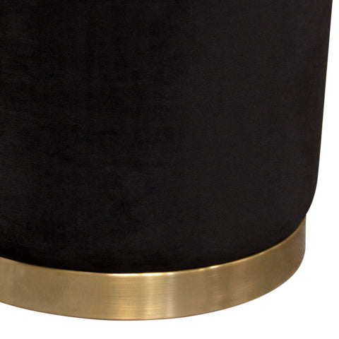 Round Accent Ottoman, Black Velvet, Gold Metal Band Accent By Diamond Sofa