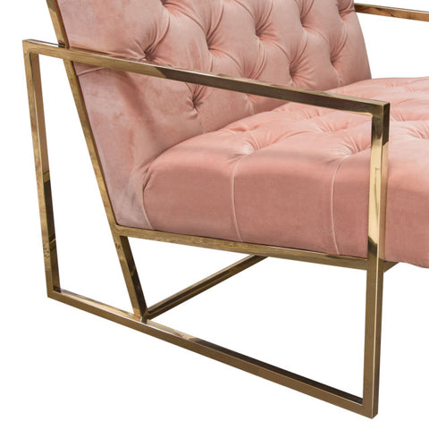 Accent Chair, Blush Pink Tufted Velvet Fabric, Gold Stainless Steel Frame By Diamond Sofa