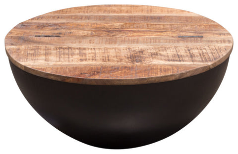 Salem Round Drum Storage Cocktail Table Natural Mango Wood Top & Metal Base By Diamond Sofa