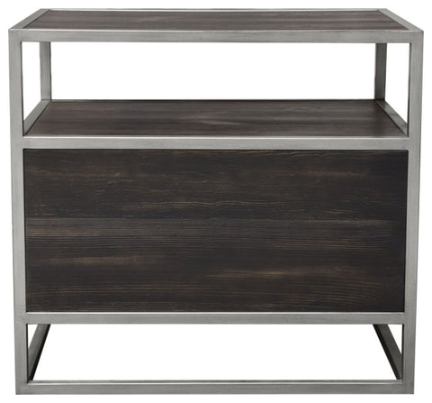 Empire 2-Door End Table in Dark Brown Veneer Hand brushed Silver Metal Frame By Diamond Sofa