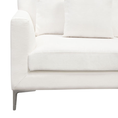 Seattle Loose Back Loveseat in White Linen Polished Silver Metal Leg By Diamond Sofa
