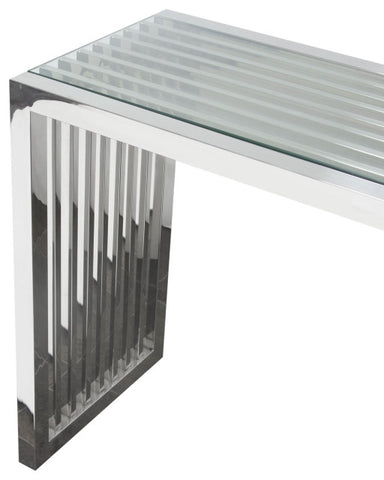 SOHO Rectangular Stainless Steel Console Table Clear, Tempered Glass Top By Diamond Sofa