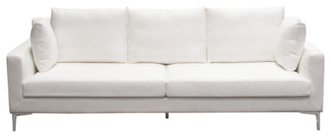 Seattle Loose Back Sofa in White Linen Polished Silver Metal Leg By Diamond Sofa
