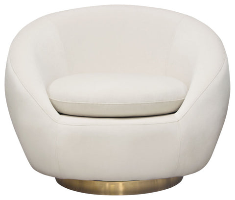 Celine Swivel Accent Chair, Light Cream Velvet With Brushed Gold Accent Band By Diamond Sofa