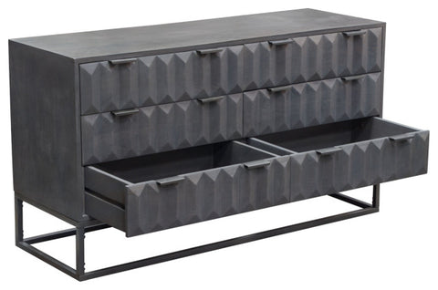 Spectrum 6-Drawer Solid Mango Wood Dresser, Smoke Gray, Gun Metal Finished Legs By Diamond Sofa