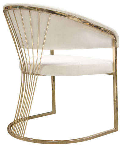 Solstice Dining Chair, Cream Velvet With Polished Gold Metal Frame By Diamond Sofa