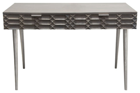 Petra Solid Mango Wood 2-Drawer Writing Desk in Smoke Grey Finish Nickel Legs By Diamond Sofa