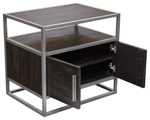 Empire 2-Door End Table With Silver Metal Frame, Dark Brown By Diamond Sofa
